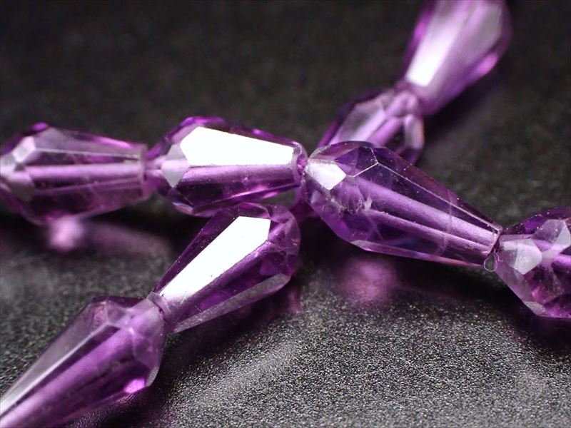 縦約4.5mm-6mm×横約3mm アメジスト ドロップカット 一連 約34-36cm 紫水晶 宝石質ネックレス&ブレスパーツ 透明感抜群 ブラジル産