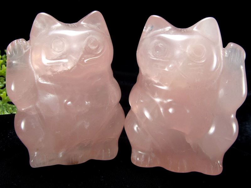 ローズクォーツ ペア 招き猫 置物 1匹の重さ約60g-75g 2匹セット 開運招福 商売繁盛 ブラジル産 パワーストーン 天然石