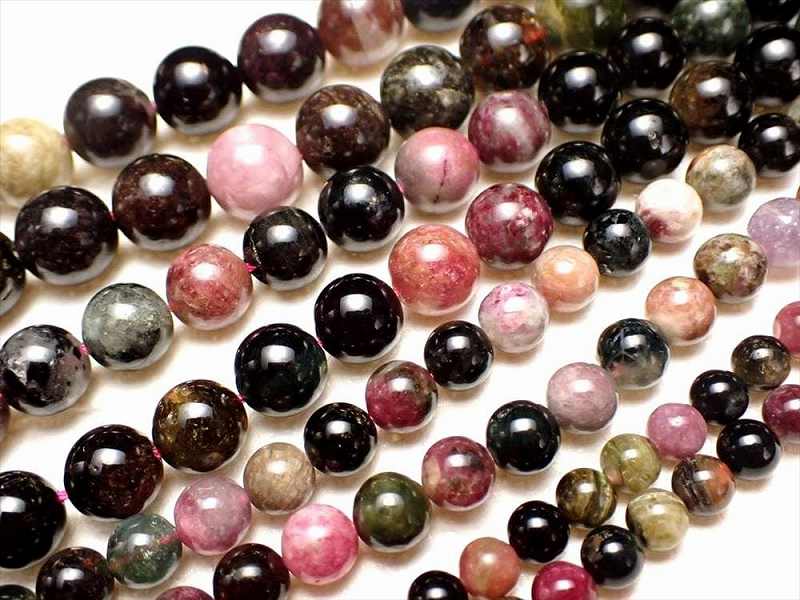 激安宣言 約8mm珠 MIXトルマリン 一連 約37-39cm 様々な色合いMIX 人気のルベライト入り ブラジル産 geki-sak パワーストーン 天然石
