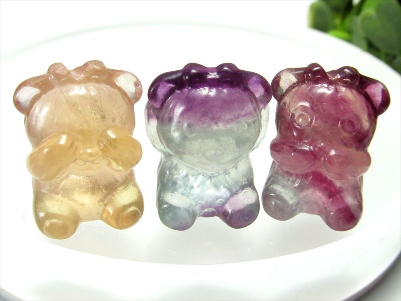 選べる3種類 マルチカラー フローライト 見ざる聞かざる言わざるクマさん置物 1個売り かわいいミニサイズの動物彫刻 蛍石 パワーストーン 天然石