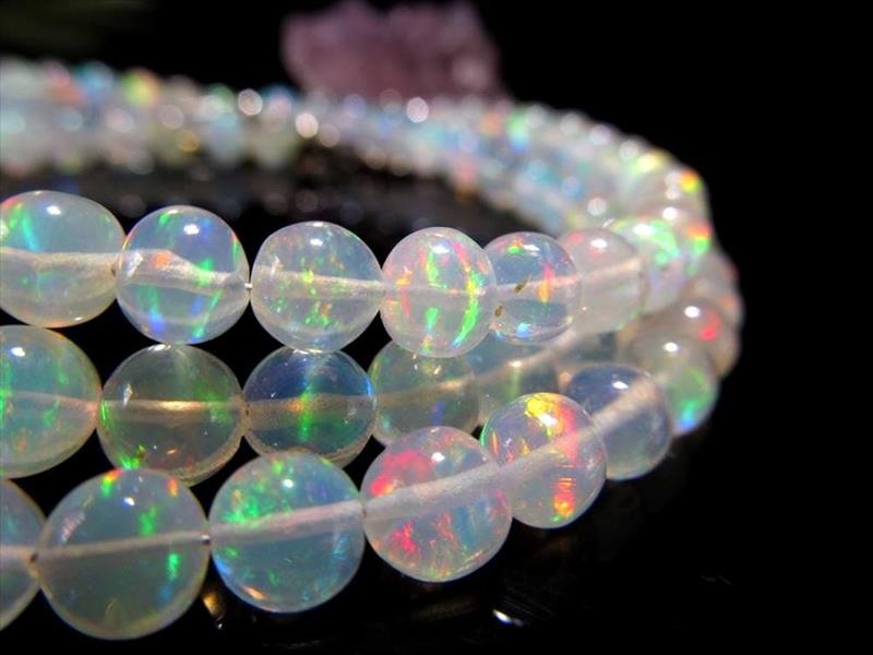 4A ホワイトプレシャスオパール セミラウンド ワイヤーブレスレット 約3.5mm-4.5mm ハイクオリティワイヤーブレスレット 極上遊色効果 Silver925 エチオピア産