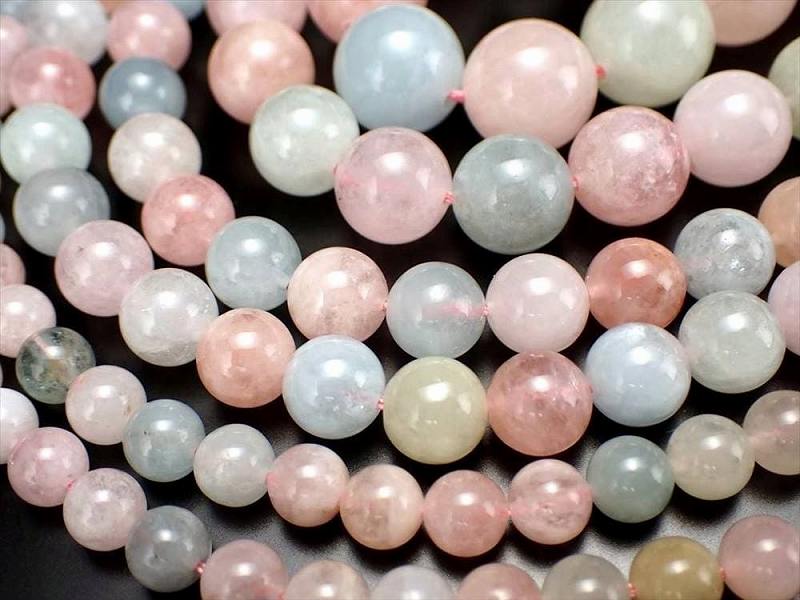 激安宣言 ミルキータイプ 約10mm珠 MIXベリル 一連 大人気 ミックスベリル パステルカラー 約37-39cm ブラジル産 geki-sak パワーストーン 天然石