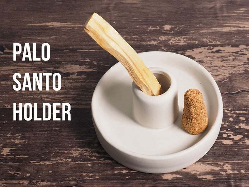 ホワイト 陶器製 パロサントホルダー 直径約10.5cm 高さ約4.6cm パロサントスティックを中央に立てられるスマッジングプレート インセンスホルダー お香立て