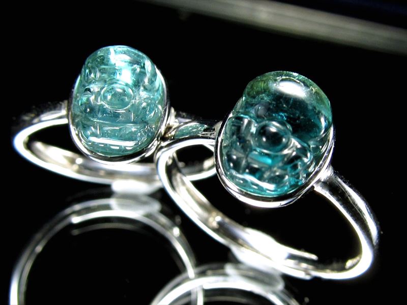 5A ブルートルマリン(インディゴライト) ヒキュウ型リング 1個売り フリーサイズ(7号-13号) 石の縦約8mm前後 シルバーリング Silver925