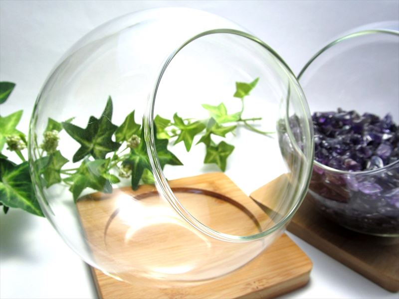 ボトリウム用 ガラスボトル 竹コースター付き ガラスの直径約120mm 斜め口の直径約69mm 高さ約115mm 竹コースターの幅約100mm 丸型 斜め口 ガラスボトル inmy