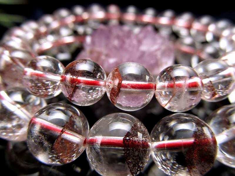 AA レッドファントムクォーツ ブレスレット 約7mm-7.5mm×26珠前後 運気上昇のシンボル 立体赤富士入り 天然の造形美 ブラジル産 -p