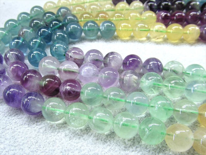 約12mm珠 マルチカラー フローライト 一連 約38-40cm 色とりどりの美しい蛍石 天才の石 ブラジル産 パワーストーン 天然石