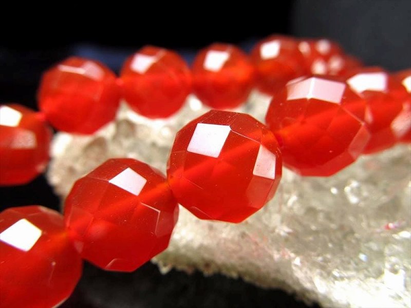 激安宣言 64面カット 約8mm珠 あかメノウ カーネリアン 一連 約37-39cm ブラジル産 geki パワーストーン 天然石