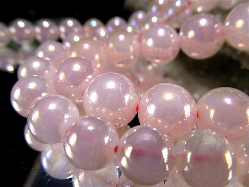 激安宣言 約6mm-6.5mm珠 ローズオーラクォーツ 一連 約37-39cm オーラ 蒸着紅水晶 ブラジル産 geki rn-s パワーストーン 天然石