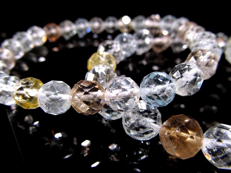 3A MIXカラートパーズ カット ブレスレット 約8mm×23珠前後 淡く儚い涼し気カラー 輝くキラキラカット 人気のブルーやシャンパン、カラーレスも