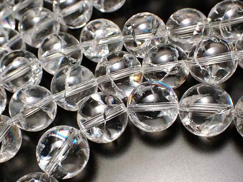 AAA 極上 透明天然水晶使用 6mm-6.5mm珠 アイリスクォーツ クラック入り水晶 一連約38-40cm 天然石 ビーズ ブラジル産 rn-s