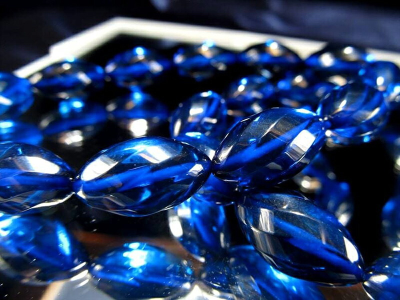 4A サファイアブルーアンバー ウェーブマーキスカット ブレスレット 幅約7mm×長さ約13mm×15珠前後 極上透明 発色美しいリトアニアアンバー バルト海産