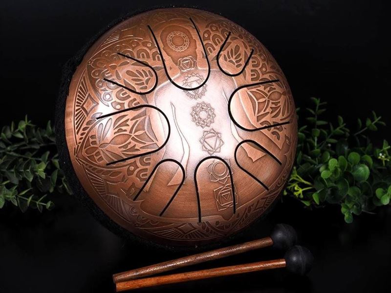 7種のヤントラ刻印 タングドラム スリットドラム チャクラタイプ 高さ約12.5cm 直径約21cm マレット2本&キャリーバッグ付属 ヒーリング 癒し