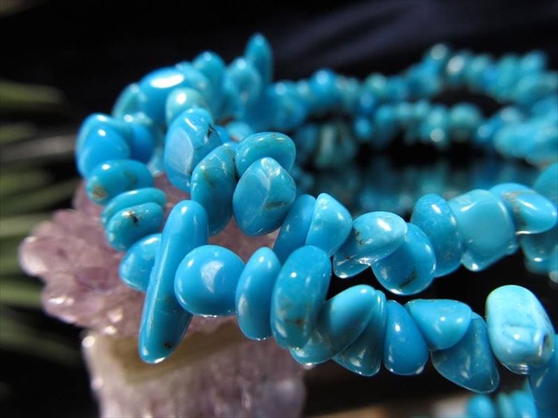 3A 天の神が宿る石 スリーピングビューティーターコイズ ブレスレット 幅約4mm-7mm 美しい濃淡ブルー さざれタイプ ターコイズの最高峰 動画あり