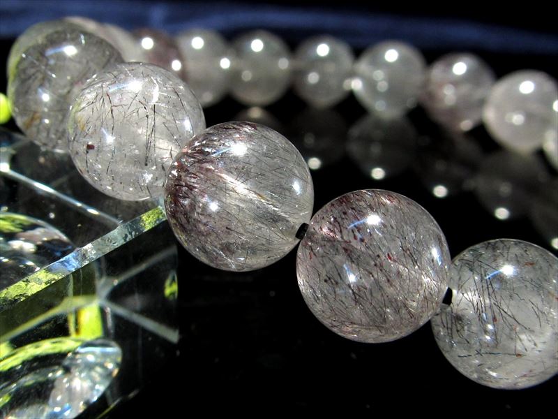 鑑別書付属 超希少石 5A ヘマタイトニードルインクォーツ ブレスレット 9mm-9.5mm×22珠 強力な魔除け・邪気払いの石 きらきら煌めくニードル状ヘマタイト