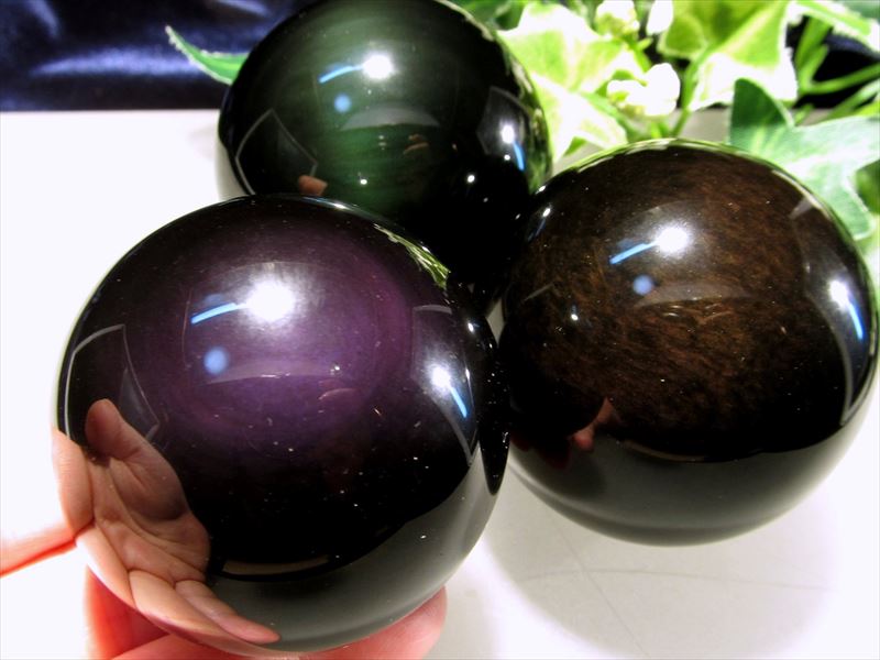 3A レインボー オブシディアン 丸玉 直径54mm-56mm 大人気丸玉 レインボーシラー シラー 黒曜石 メキシコ産 パワーストーン 天然石