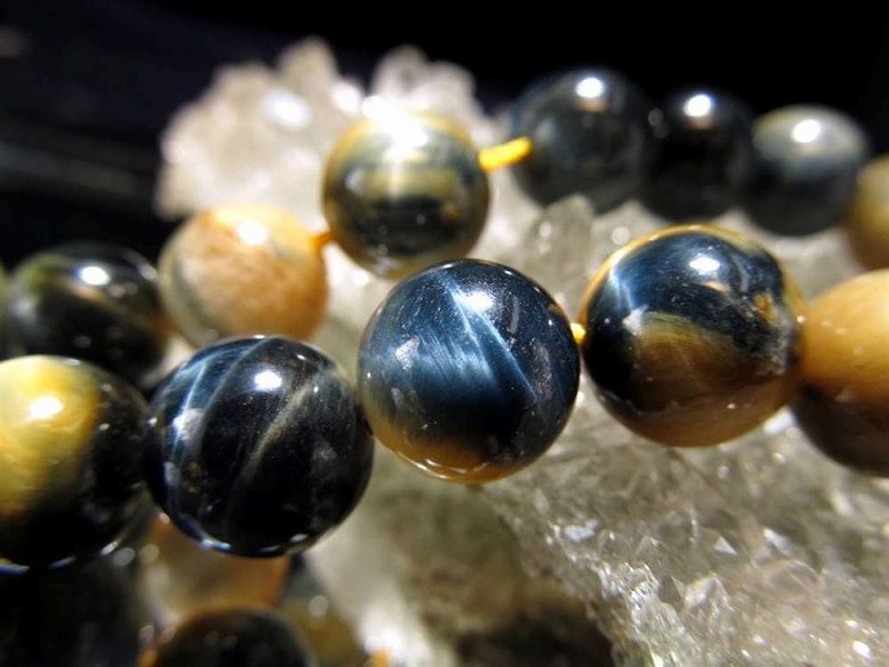 AA+ 約12mm珠 ツートンタイガーアイ 一連 約37-39cm ゴールド&ブルーの光沢 幸運を招く聖なる石 南アフリカ産 パワーストーン 天然石