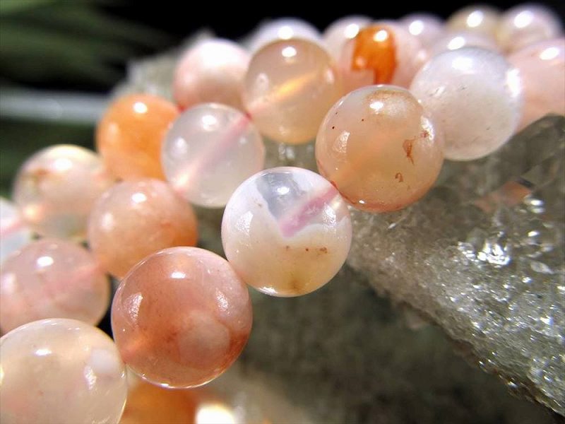 約8mm珠 チェリーブロッサムアゲート 桜瑪瑙 一連 約38-40cm 極上 天然石 ビーズ パワーストーン 創造性を豊かにする石 ふんわりアゲート まるで咲き誇る桜