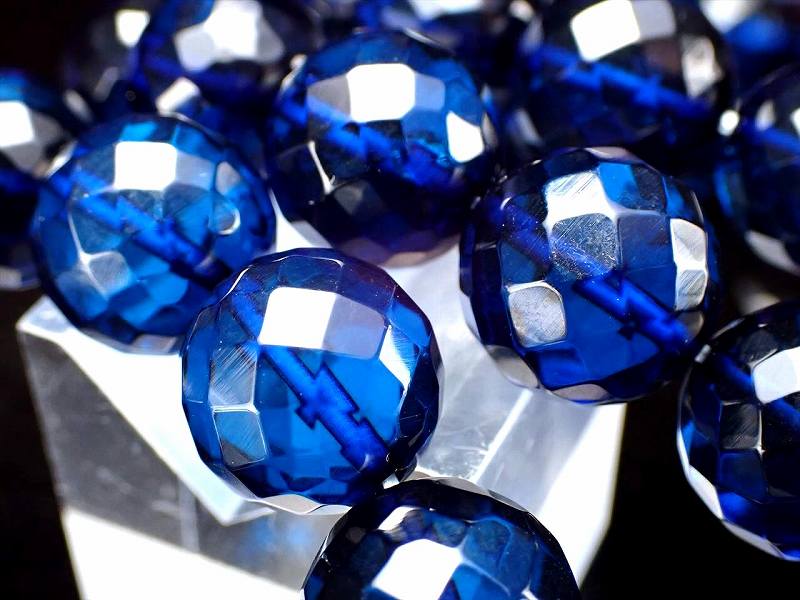 5A サファイア ブルーアンバー カット ブレスレット 約6.5mm-7mm×27珠前後 きらきらカットタイプ 人気の64面カット 極上透明 発色美しいリトアニアアンバー