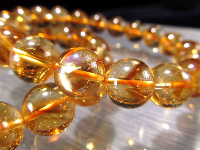 シトリンファントム 幻影黄水晶 ブレスレット 9mm-9.5mm×21珠前後 透明感抜群11月の誕生石 幸運の石 シトリン&ファントム ブラジル産