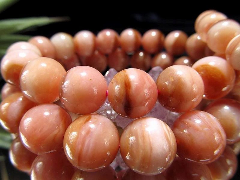 希少石 ピンクオパライズド・タフ ブレスレット 10mm-10.5mm×20珠前後 くっきりレース模様 温かみのあるピンクカラー 安産のお守り 10月の誕生石
