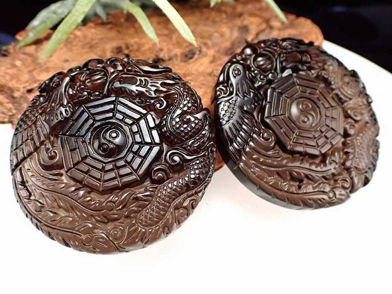 激安宣言 透明オブシディアン 黒曜石 太極八卦 たいきょくはっけ ラウンドプレート 縦約50mm メキシコ産 geki-obG35 パワーストーン 天然石