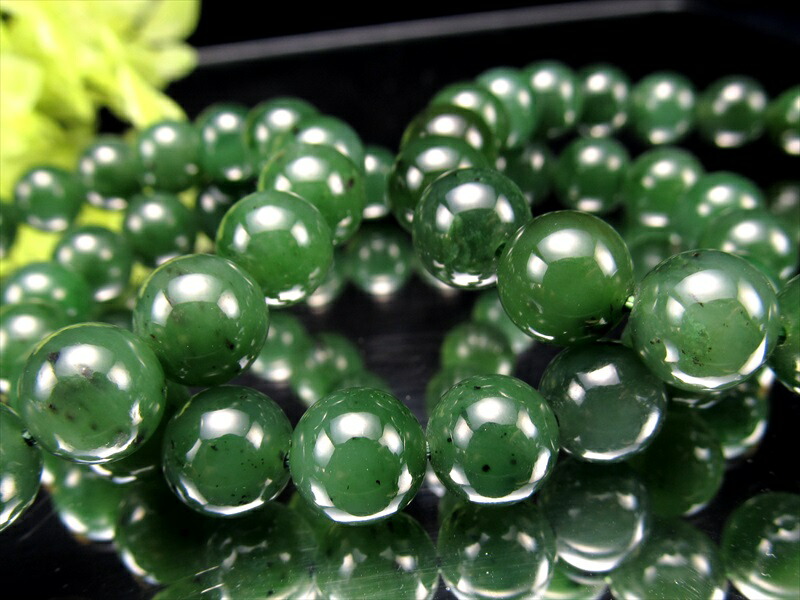 ロシアンジェイド 軟玉翡翠ネフライト ブレスレット 約9.5mm×20珠前後 フレッシュなモスグリーン 透明感あり 成功と繁盛の象徴 ロシア産 hos