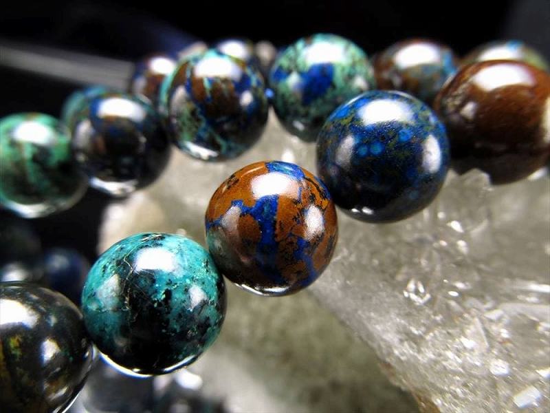 激安宣言 約10mm珠 アズライトマラカイト アズロマラカイト 一連 約37-39cm 強力なヒーリング効果を持つ石 ペルー産 geki-sak パワーストーン 天然石