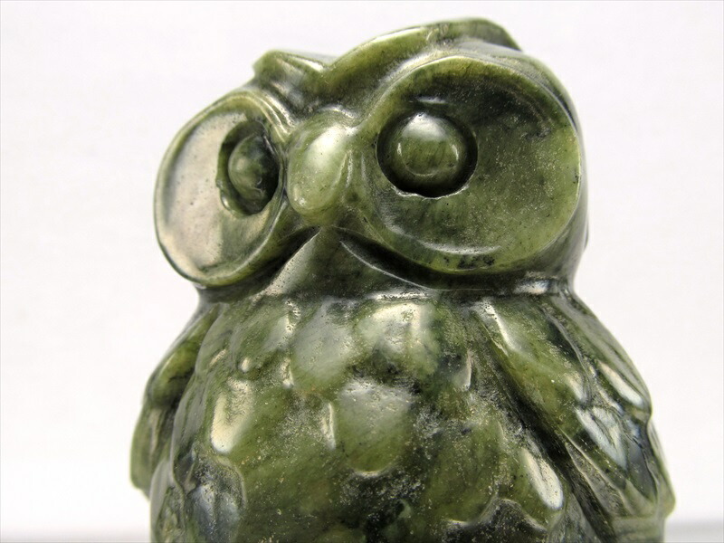 サーペンティン フクロウ彫り 置物 重さ約300g-400g ふくろう 不苦労 唯一無二の模様 癒しと旅の守護石 パキスタン産 hos パワーストーン 天然石