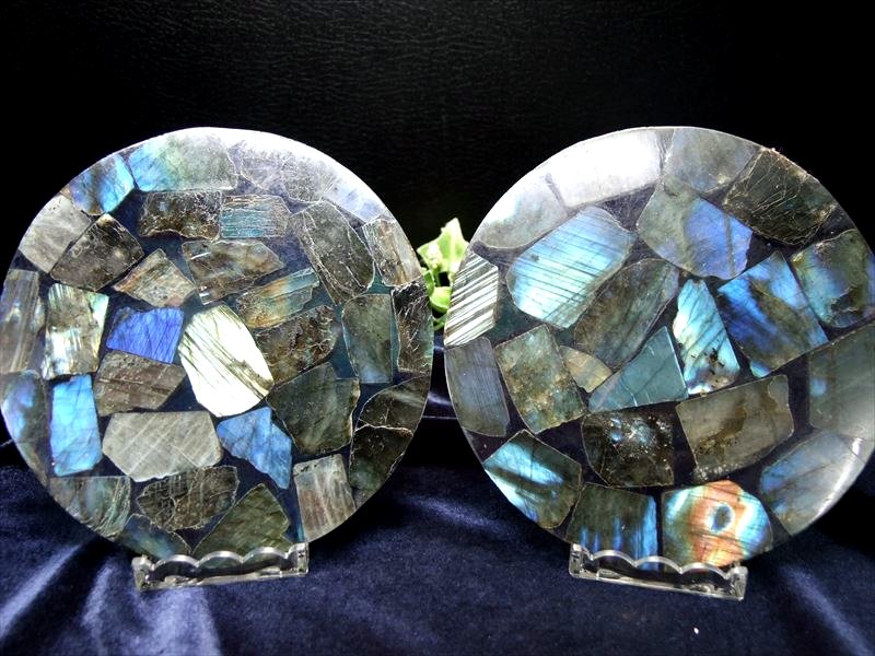 ラブラドライト 円形スライス 直径約115mm前後 超透明 濃いブルーシラー 信念を貫く力 幸運を呼び込む石 コースターやインテリアにも マダガスカル産