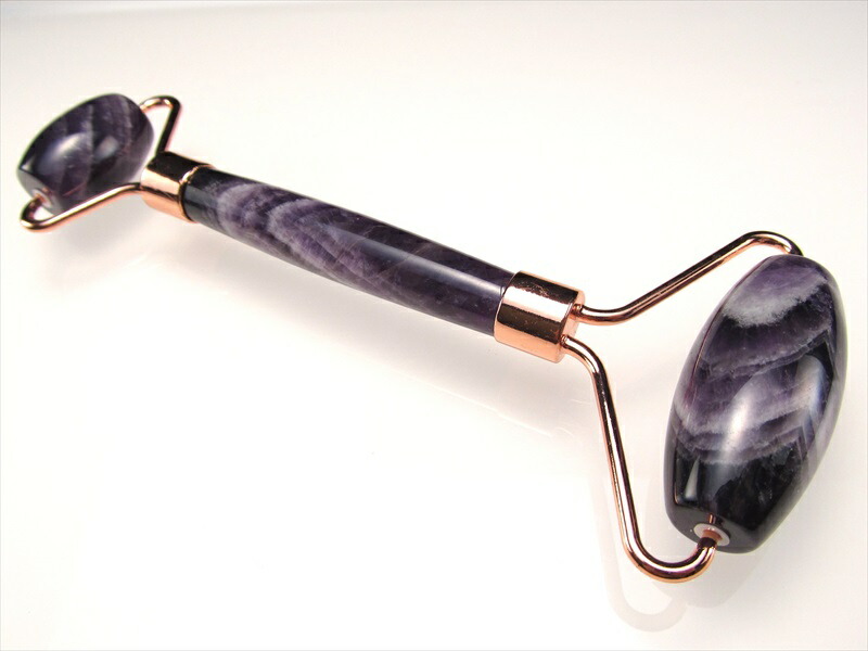 天然石 美顔ローラー アメジスト 全長約145mm 4Aのアメジスト使用 紫水晶 ピンクゴールドカラー金具 hos