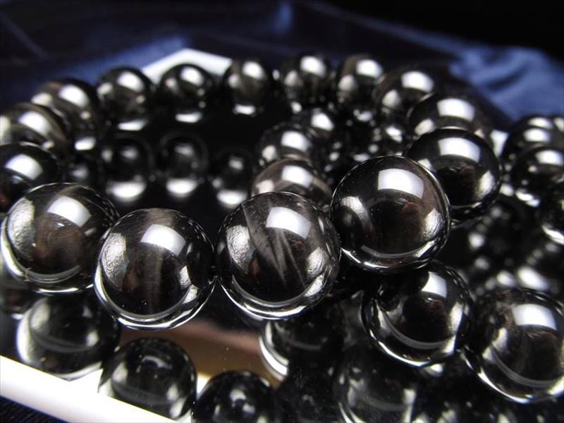 5A ブラックタイガーアイ ブレスレット 約12mm×17珠前後 黒虎目石 極上光沢 困難に打ち勝つ石 南アフリカ産