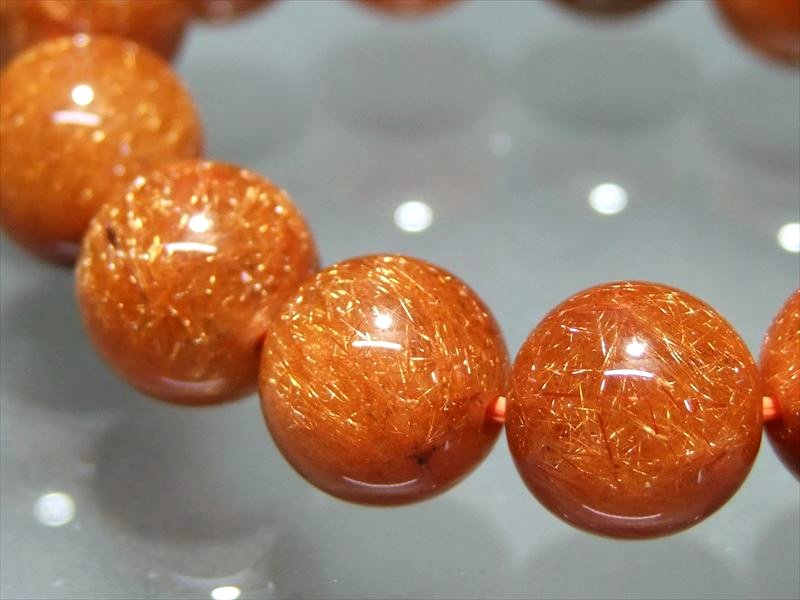 贅沢濃密針 4A オレンジルチルクォーツ ブレスレット 9.5mm-10mm×20珠 金運と活力の石 温かみのあるオレンジ針 一点もの ブラジル産 sai bl-