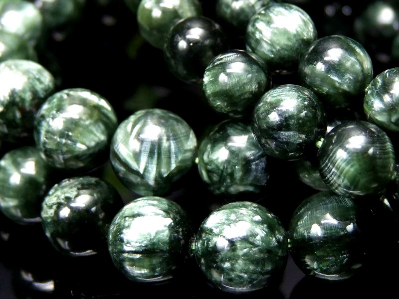 セラフィナイト 斜緑泥石 ブレスレット 8mm-8.5mm×23珠前後 神秘的で高貴な美しさ 人生に平穏を与える石 ロシア産 -s