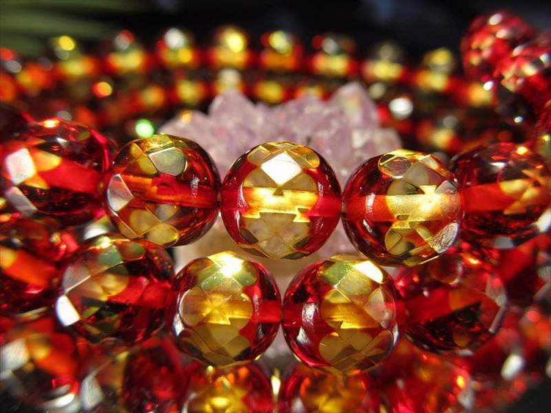 5A 切子風 ツートンカラーアンバー 天然琥珀 カット ブレスレット 約6mm×29珠前後 ツートンカラーカットタイプ イエロー×レッド