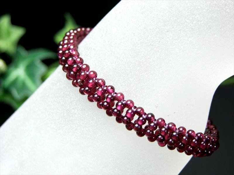 ロードライトガーネット 編み込みデザイン ブレスレット 幅約8mm 美麗ワインレッド 歴史上最も古い宝石のひとつ インド産