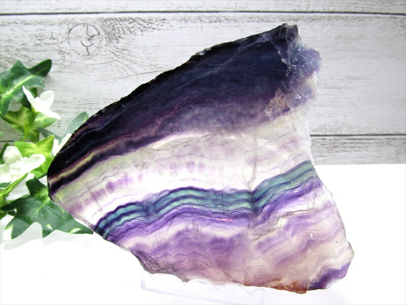5A 層状マルチカラーフローライト 蛍石 プレート原石 幅約125mm 重さ約271g 天才の石 インテリアに 虹の様なパープル&ブルーグリーンの層 一点もの