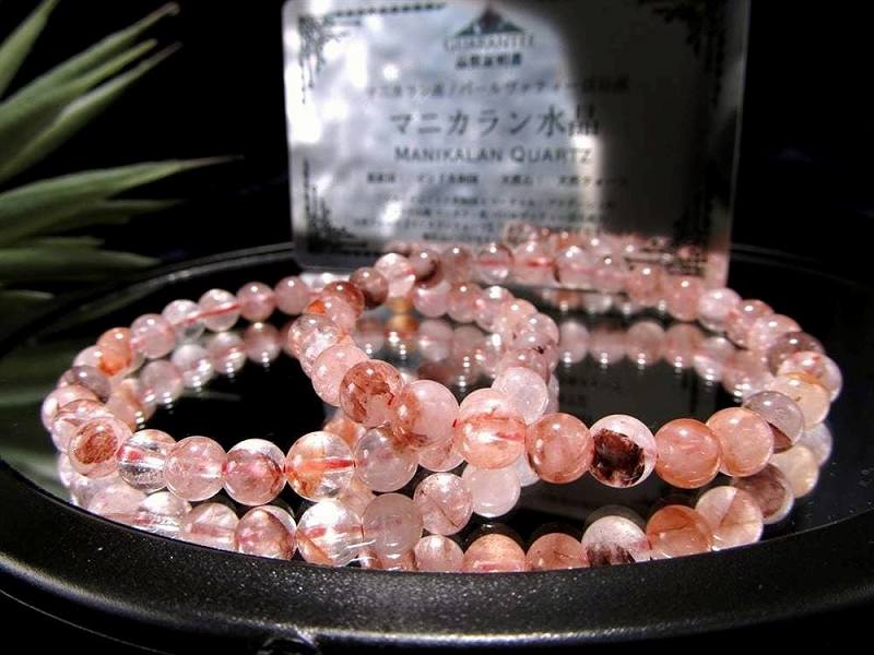 ピンクタイプ マニカランクォーツ ブレスレット 約6mm-6.5mm×30珠前後 パワースポットの最高峰ヒマラヤ山脈 ギャランティカード付き