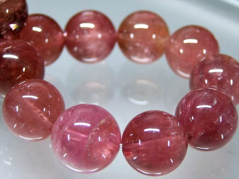 店頭展示中 キャッツアイ珠有り S級 ルベライト トルマリン ブレスレット 12mm-12.5mm×16珠 極上天然石 ピンクトルマリン 電気石 一点もの ブラジル産