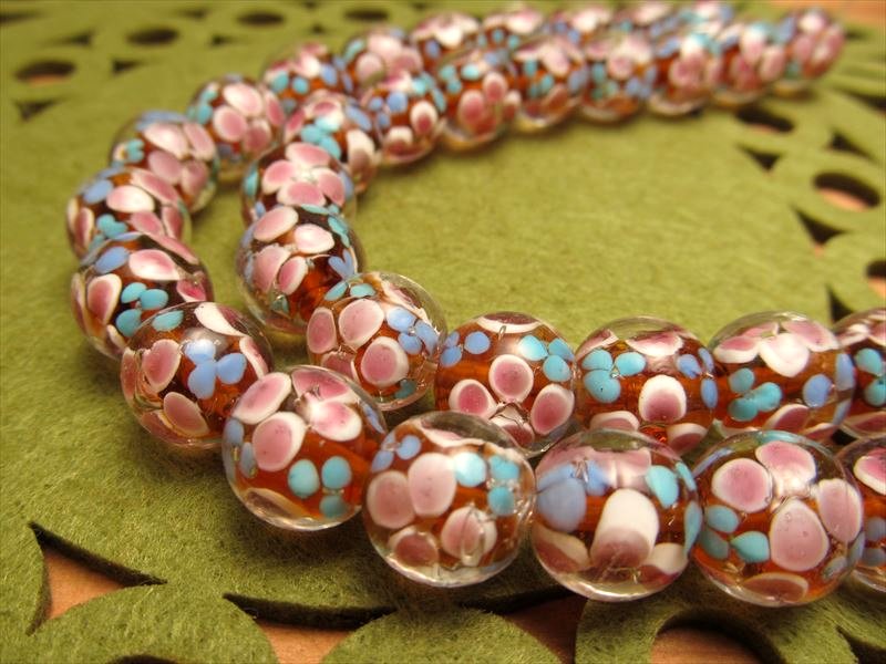 トンボ玉 とんぼ玉 水中花タイプB ラウンド型 約12mm 一連 約23cm 約20珠 昔ながらの人工ビーズ 激安 ビーズ rn-p パワーストーン 天然石