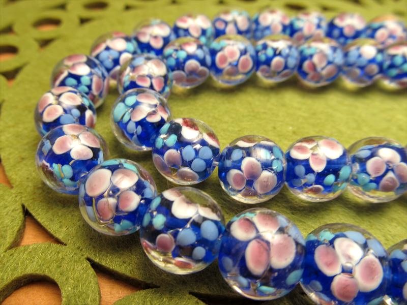 トンボ玉 とんぼ玉 水中花タイプD ラウンド型 約12mm 一連 約22cm 約20珠 昔ながらの人工ビーズ 激安 ビーズ rn-p パワーストーン 天然石