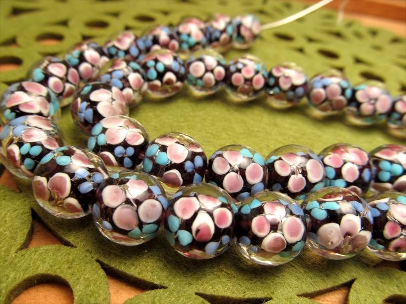 トンボ玉 とんぼ玉 水中花タイプE ラウンド型 約12mm 一連 約23cm 約20珠 昔ながらの人工ビーズ 激安 ビーズ rn-p パワーストーン 天然石