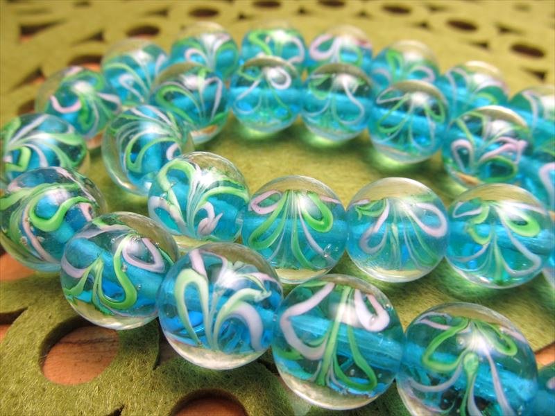 トンボ玉 とんぼ玉 水中花タイプF ラウンド型 約14mm 一連 約33cm 約25珠 昔ながらの人工ビーズ 激安 ビーズ rn-p パワーストーン 天然石