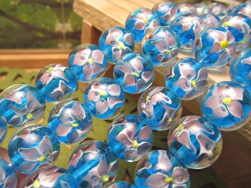 トンボ玉 とんぼ玉 水中花タイプH ラウンド型 約14mm 一連 約19.5cm 約15珠 昔ながらの人工ビーズ 激安 ビーズ rn-p パワーストーン 天然石