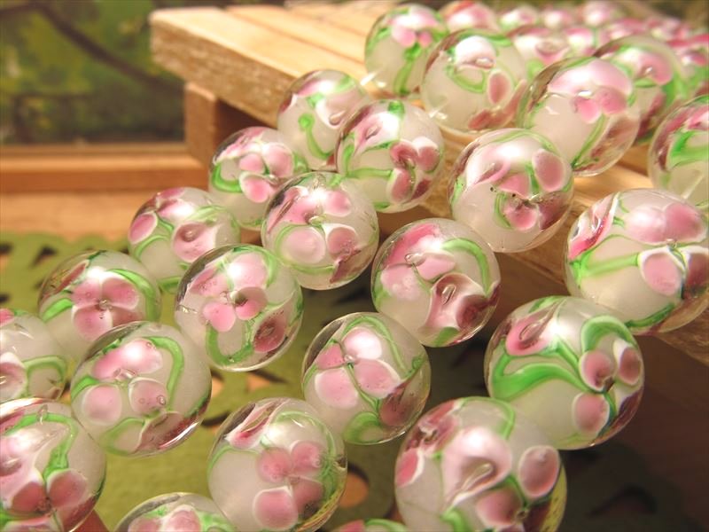 トンボ玉 とんぼ玉 水中花タイプG ラウンド型 約14mm 一連 約19.5cm 約15珠 昔ながらの人工ビーズ 激安 ビーズ rn-p パワーストーン 天然石