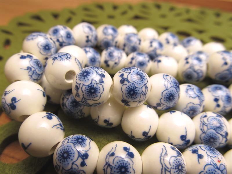陶器製トンボ玉 とんぼ玉 花柄タイプA ラウンド型 約10mm 一連 約34cm 約30珠 昔ながらの人工ビーズ 激安 ビーズ rn-p パワーストーン 天然石