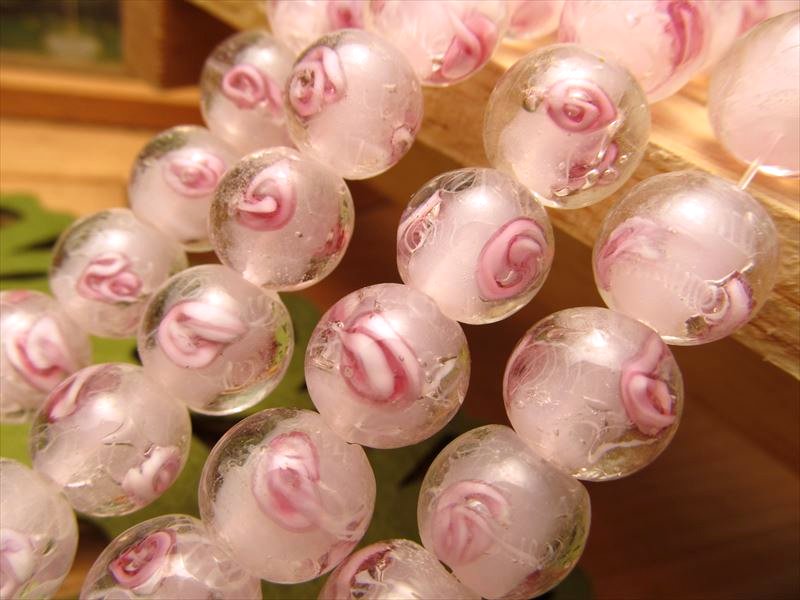 陶器製トンボ玉 とんぼ玉 キャンディローズタイプB ラウンド型 約12mm 一連 約32cm 約30珠 昔ながらの人工ビーズ 激安 ビーズ rn-p パワーストーン 天然石