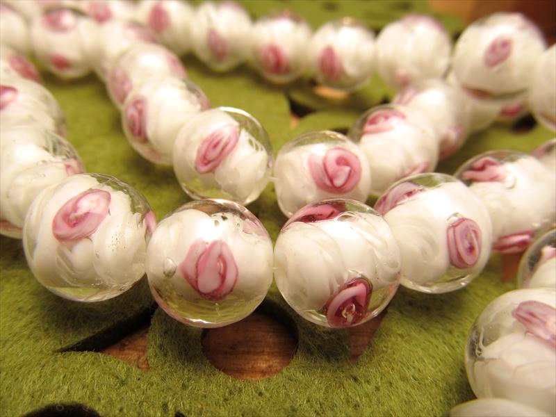 陶器製トンボ玉 とんぼ玉 キャンディローズタイプA ラウンド型 約12mm 一連 約32cm 約30珠 昔ながらの人工ビーズ 激安 ビーズ rn-p パワーストーン 天然石