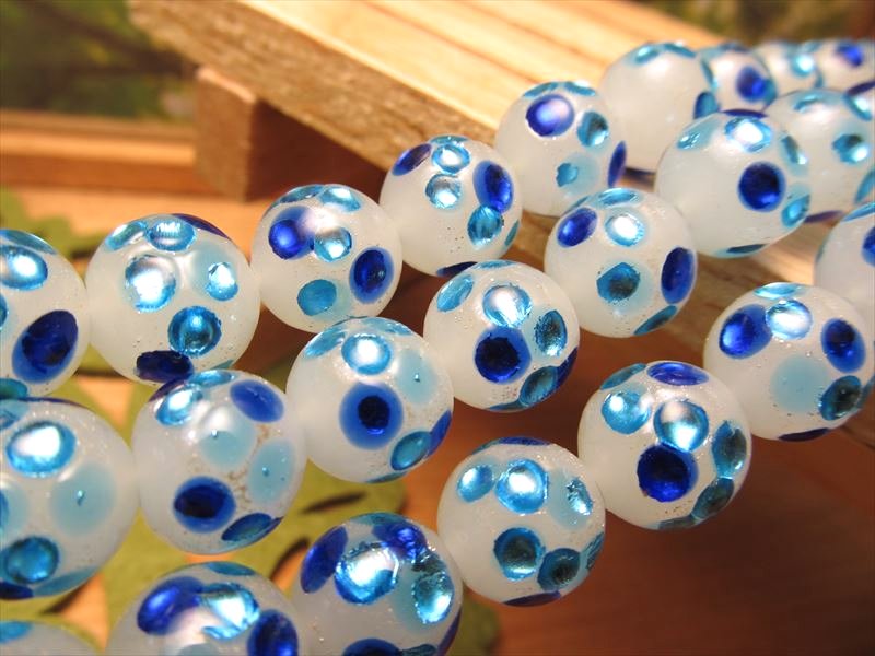 トンボ玉 とんぼ玉 ブルー タイプK ラウンド型 10mm 一連 約29cm 約30珠 昔ながらの人工ビーズ 激安 ホタルガラス ビーズ rn-p パワーストーン 天然石
