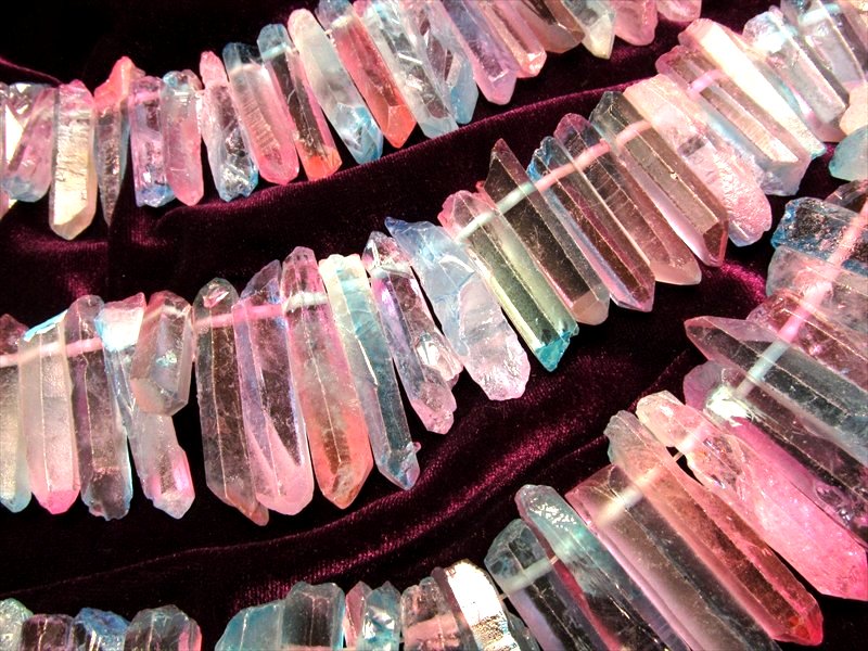 縦約20-50mm クリスタルピンク&クリスタルブルー染色フロストタイプ ナチュラルポイント連 一連 約38-40cm 透明感抜群 ナチュラルポイント天然水晶 クレオ穴